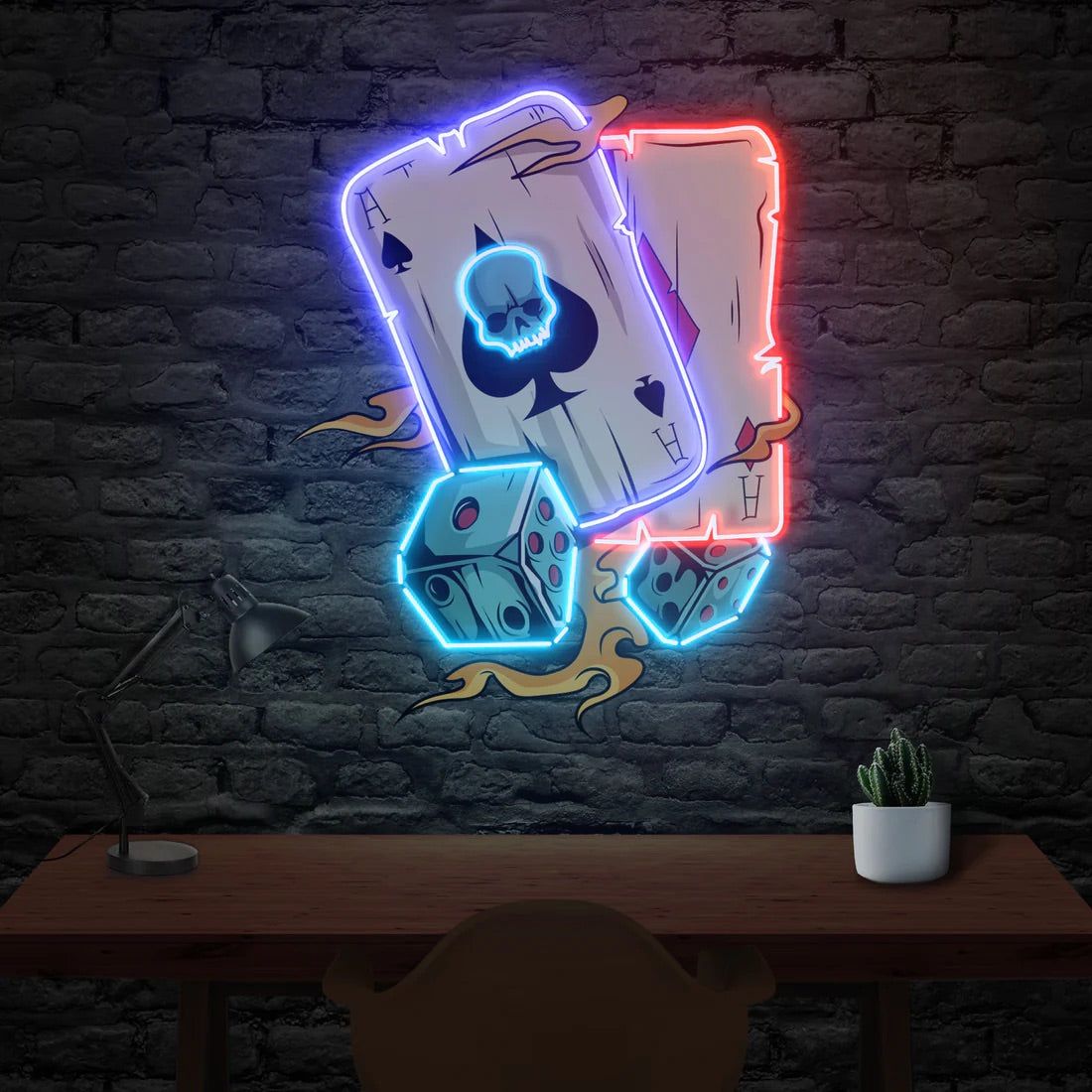 Skull Ace & Dice Gaming Neon Art