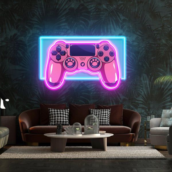 Vibrant Pink Gamer Controller Neon Art