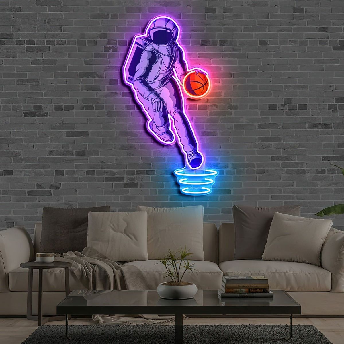 Cosmic Crossover Astronaut Basketball Neon Art
