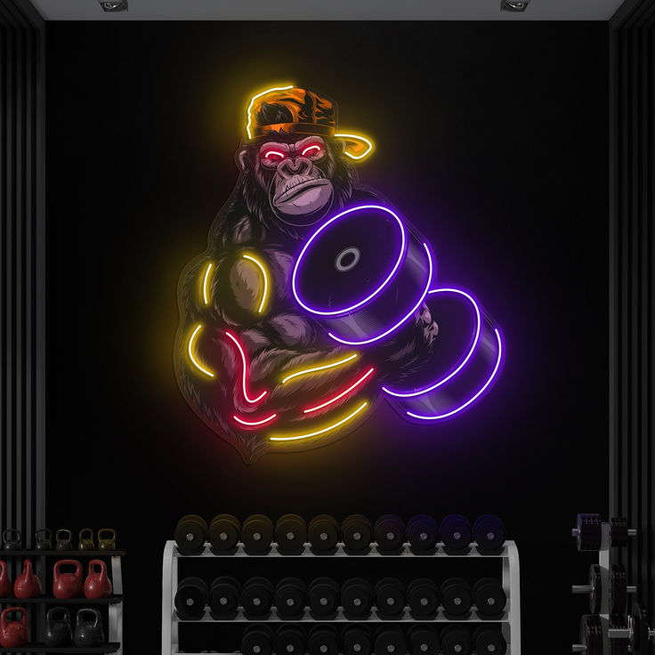 Muscular Gorilla Gym Warrior Neon Art