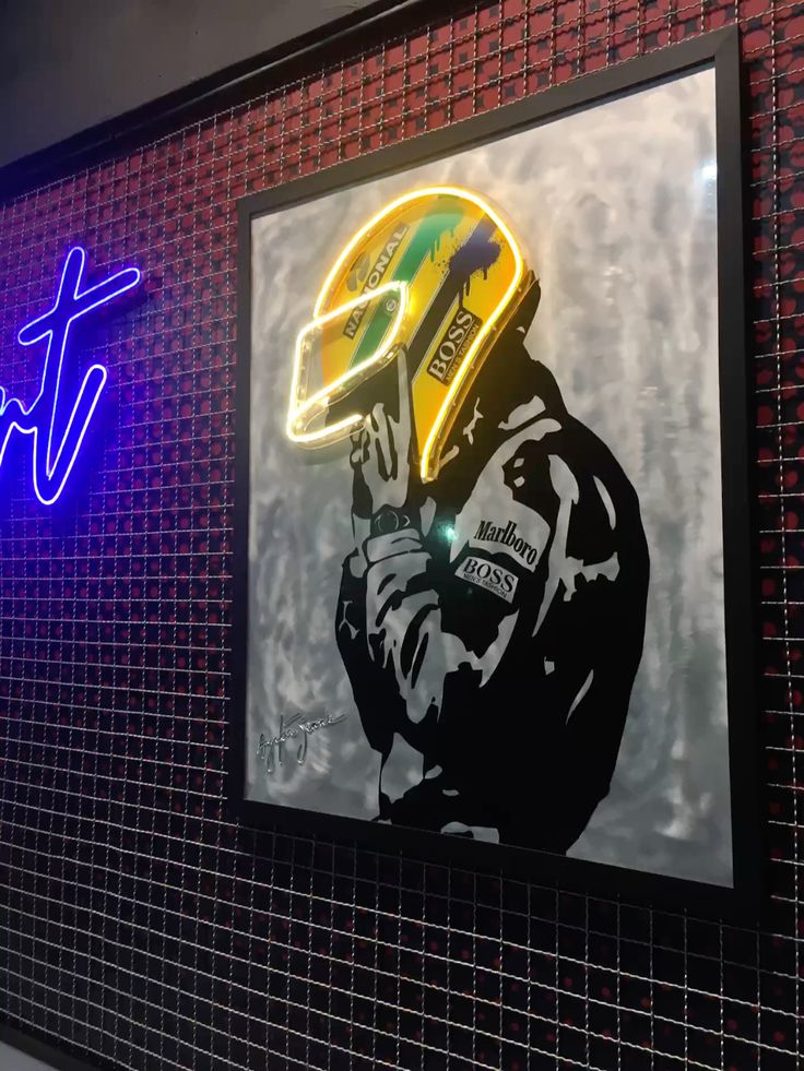Racing Legend's Iconic Helmet Neon Art