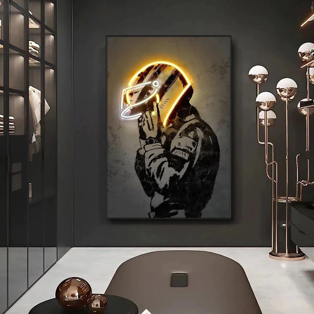 F1 Driver's Glowing Helmet Neon Art