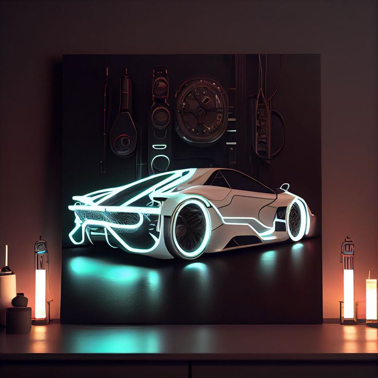 Futuristic Sports Car Glow Neon Art