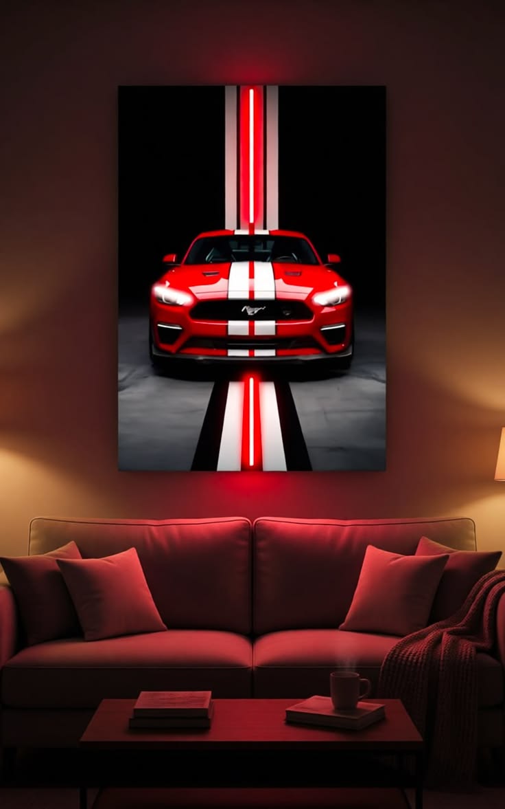 Iconic Mustang Red Racer Neon Art
