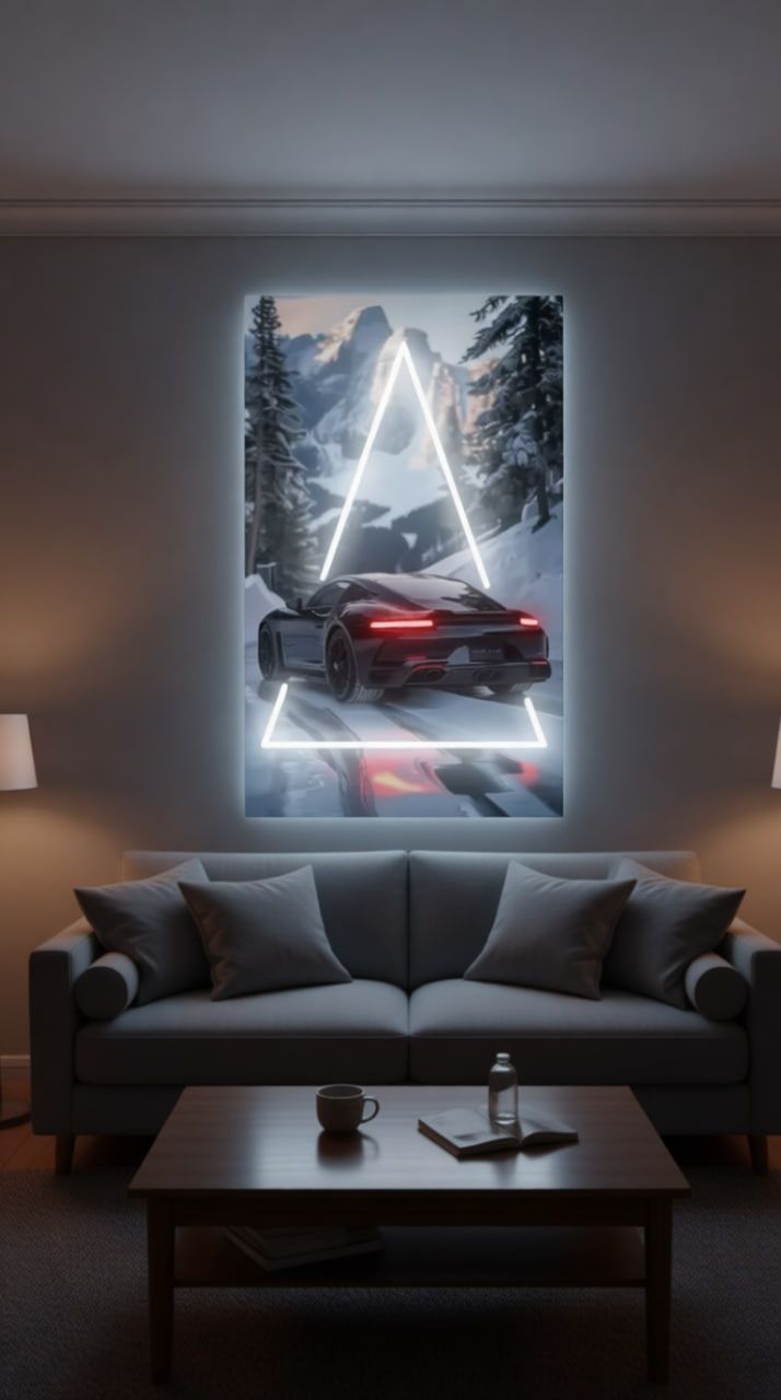 Luxury Alpine Descent Sports Car Neon Art