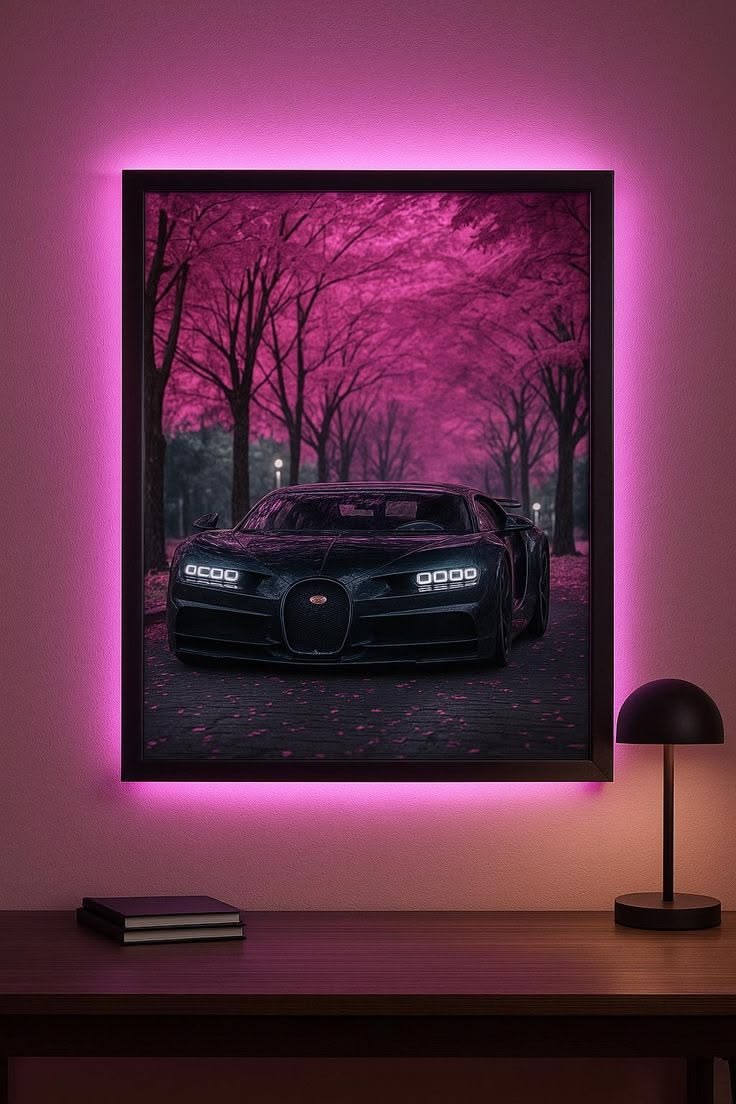 Bugatti Chiron Pink Blossom Neon Art