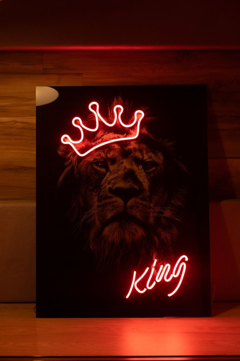Majestic King Lion Crown Neon Art
