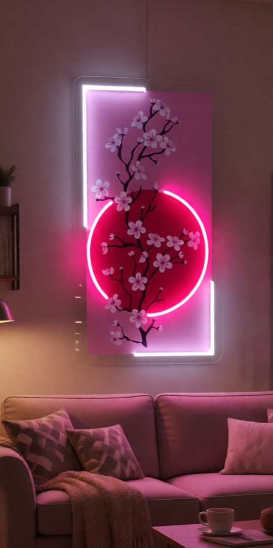 Sakura Blossom Sunset Radiant UV Print Neon Art
