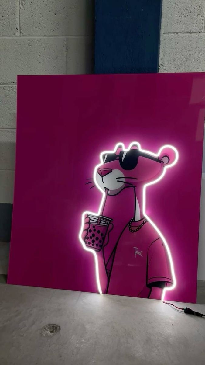 Sleek Pink Panther Bubble Tea Neon Art