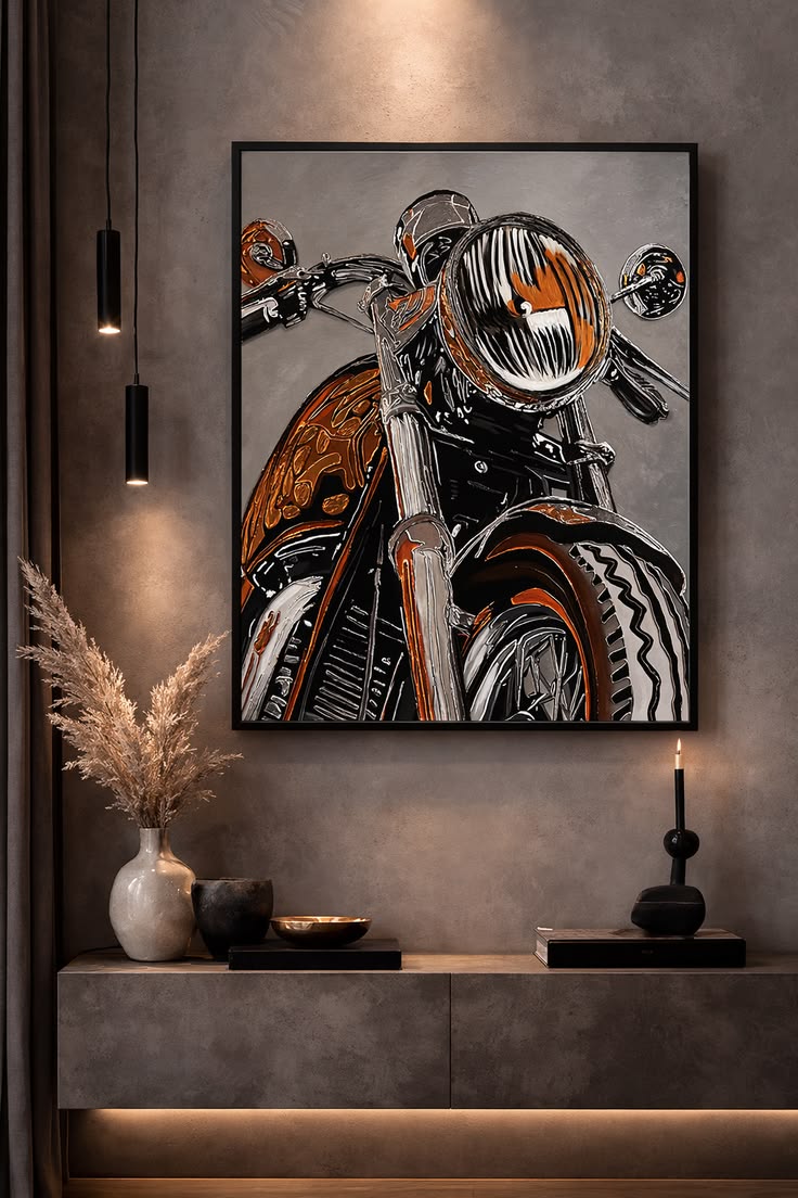 Dynamic Motorcycle Headlight Canvas Painting