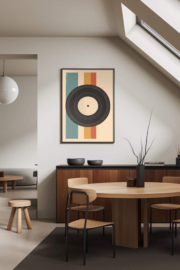 Retro Vinyl Record Striped Mid-Century Canvas Painting