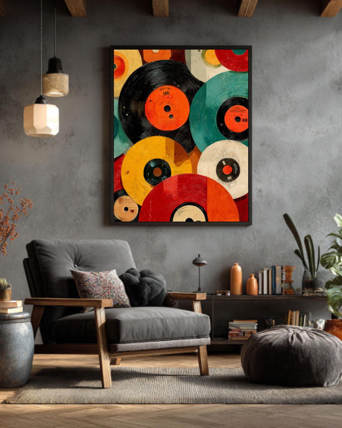 Vibrant Vintage Vinyl Abstract Canvas Painting
