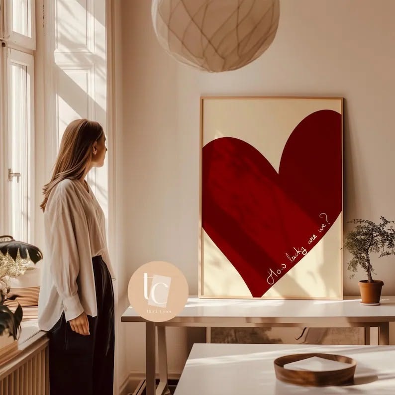 Modern Red Heart Lucky Love Canvas Painting