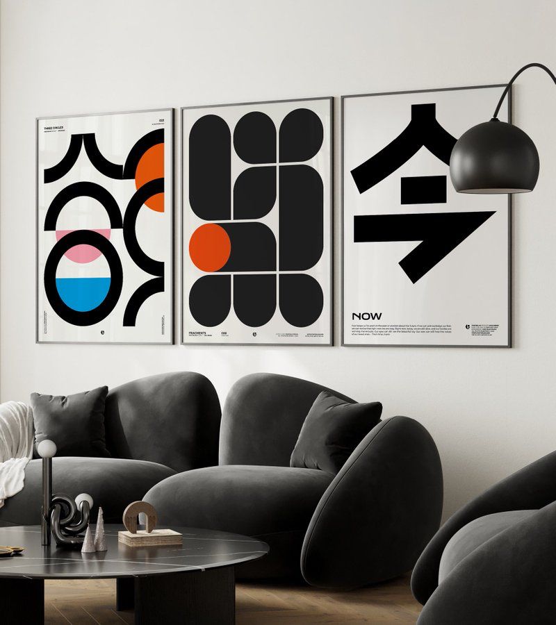 Modern Geometric Shapes Triptych Canvas Painting
