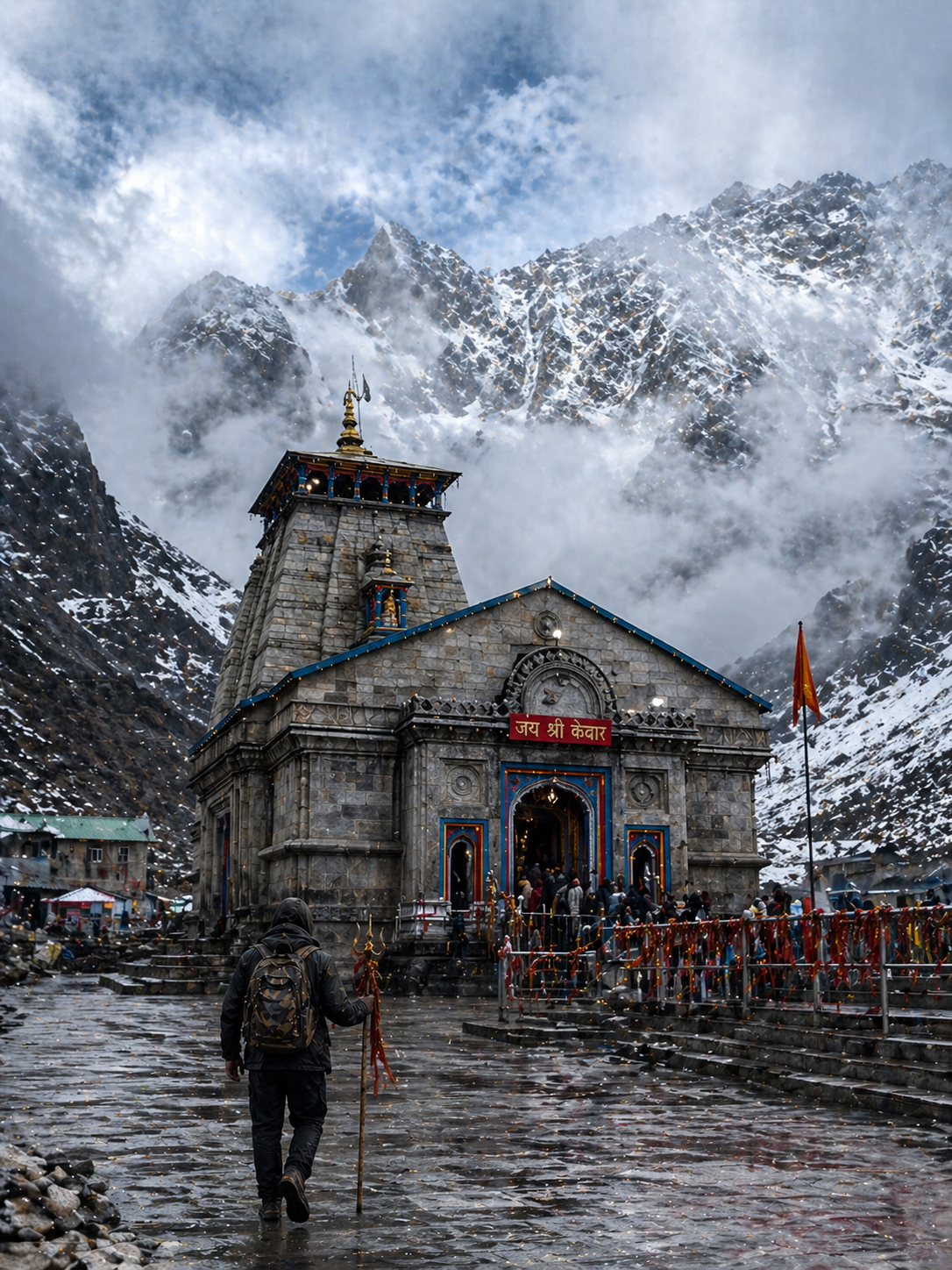 Majestic Kedarnath Temple Himalayan Peaks Canvas Painting