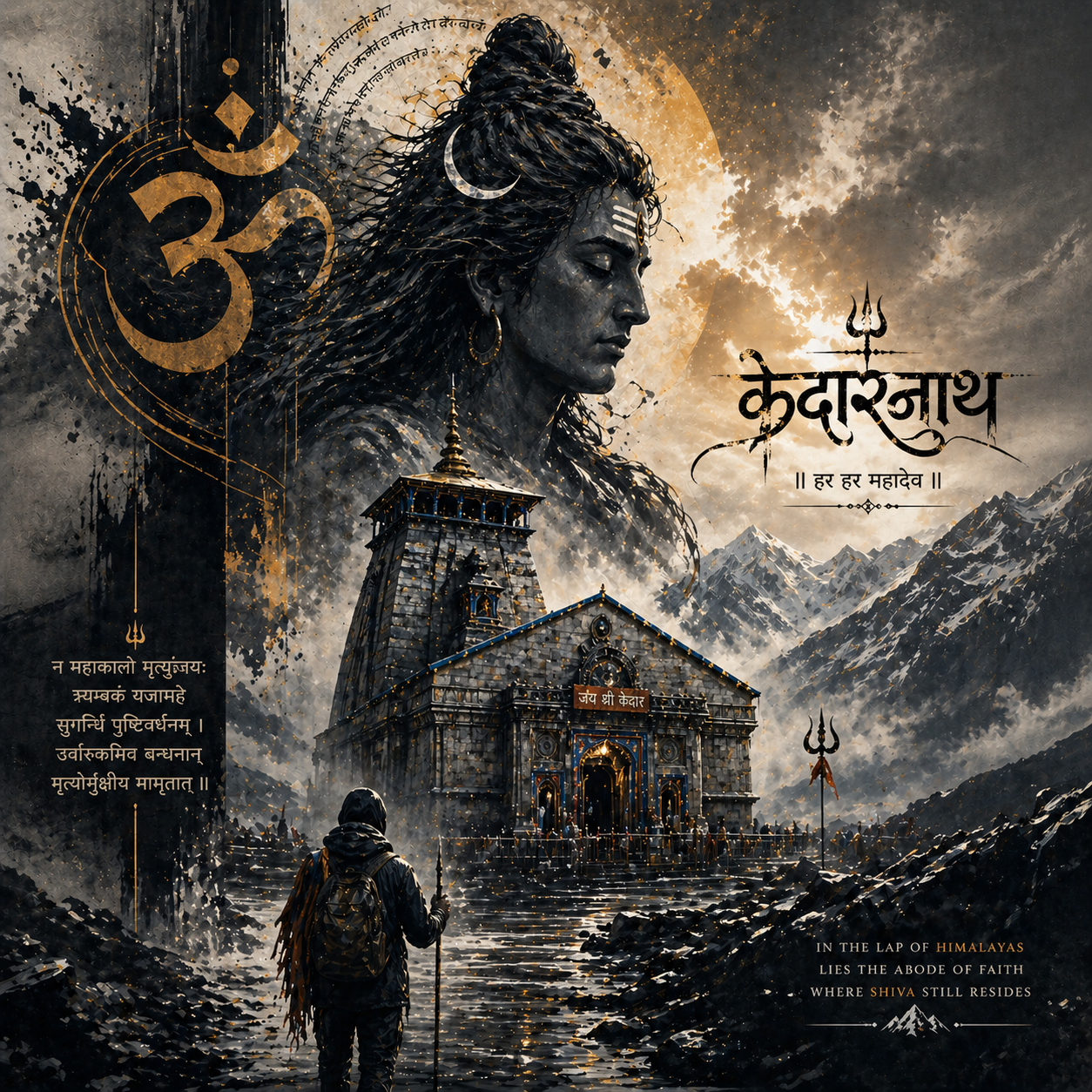 Kedarnath: Abode of Shiva Divine Journey Canvas Painting