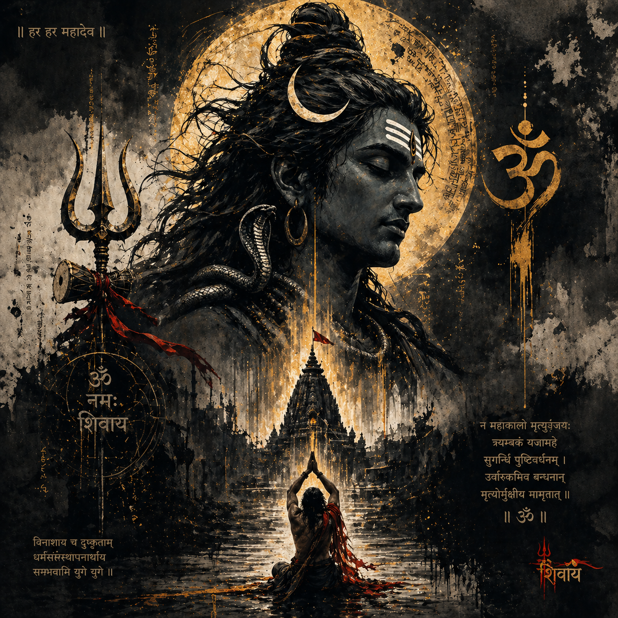 Divine Mahadev Golden Aura Canvas Painting