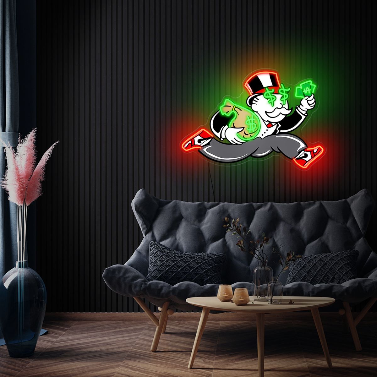 Monopoly Man Running for Riches Neon Sign