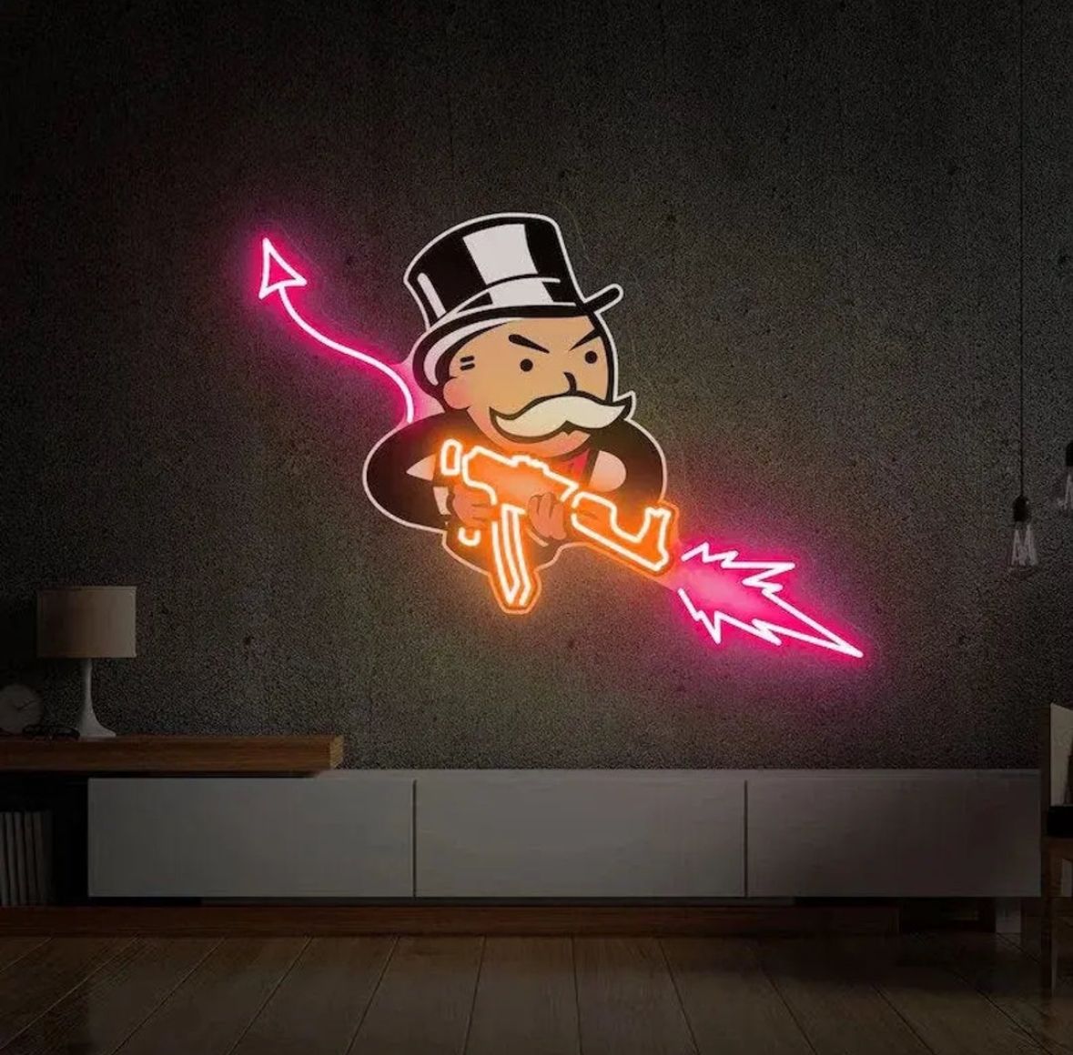 Monopoly Mogul Shooter Neon Sign