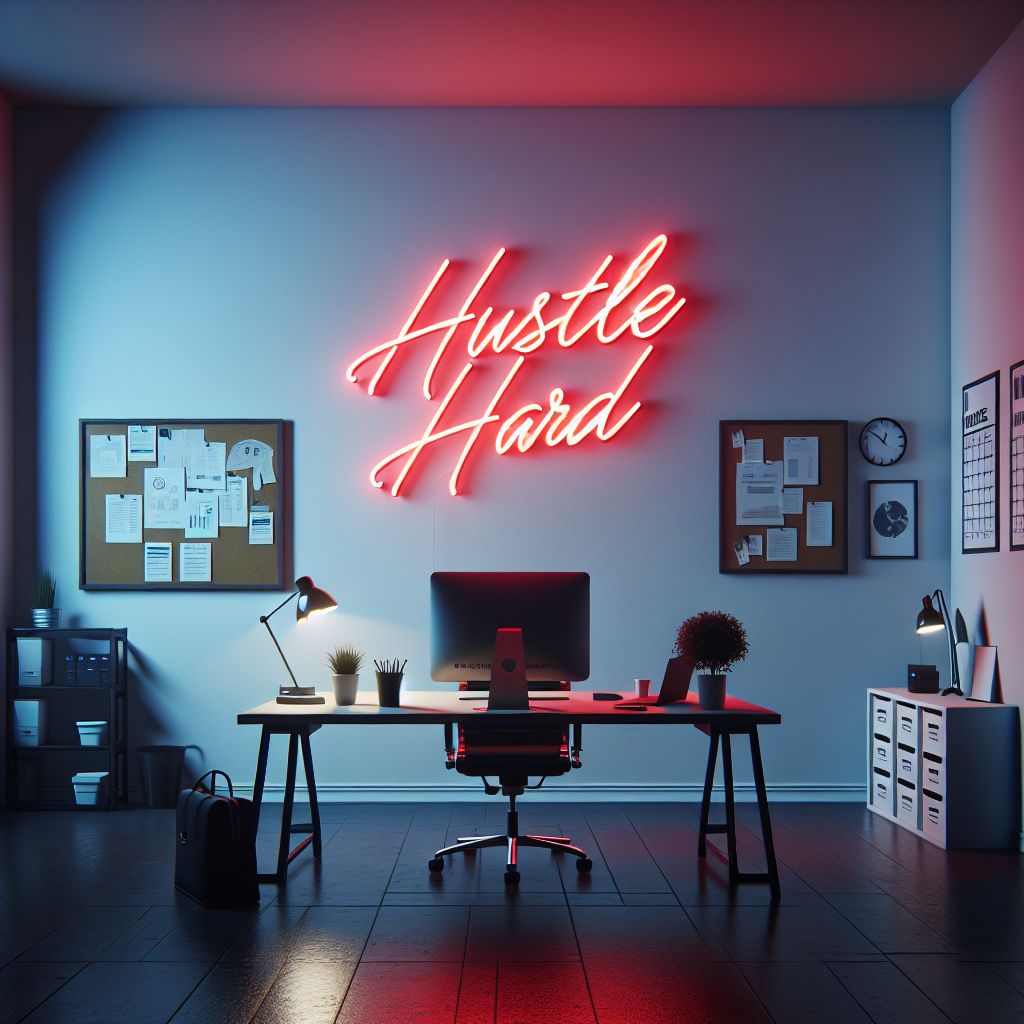 Radiant 'Hustle Hard' Motivational Neon Sign