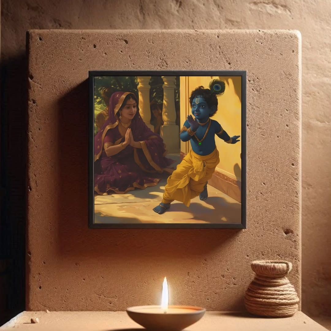 Playful Bal Krishna with Mother Canvas Painting