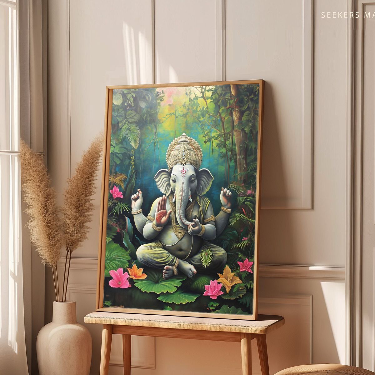 Enchanting Ganesha Serenity in Lush Forest Canvas Painting