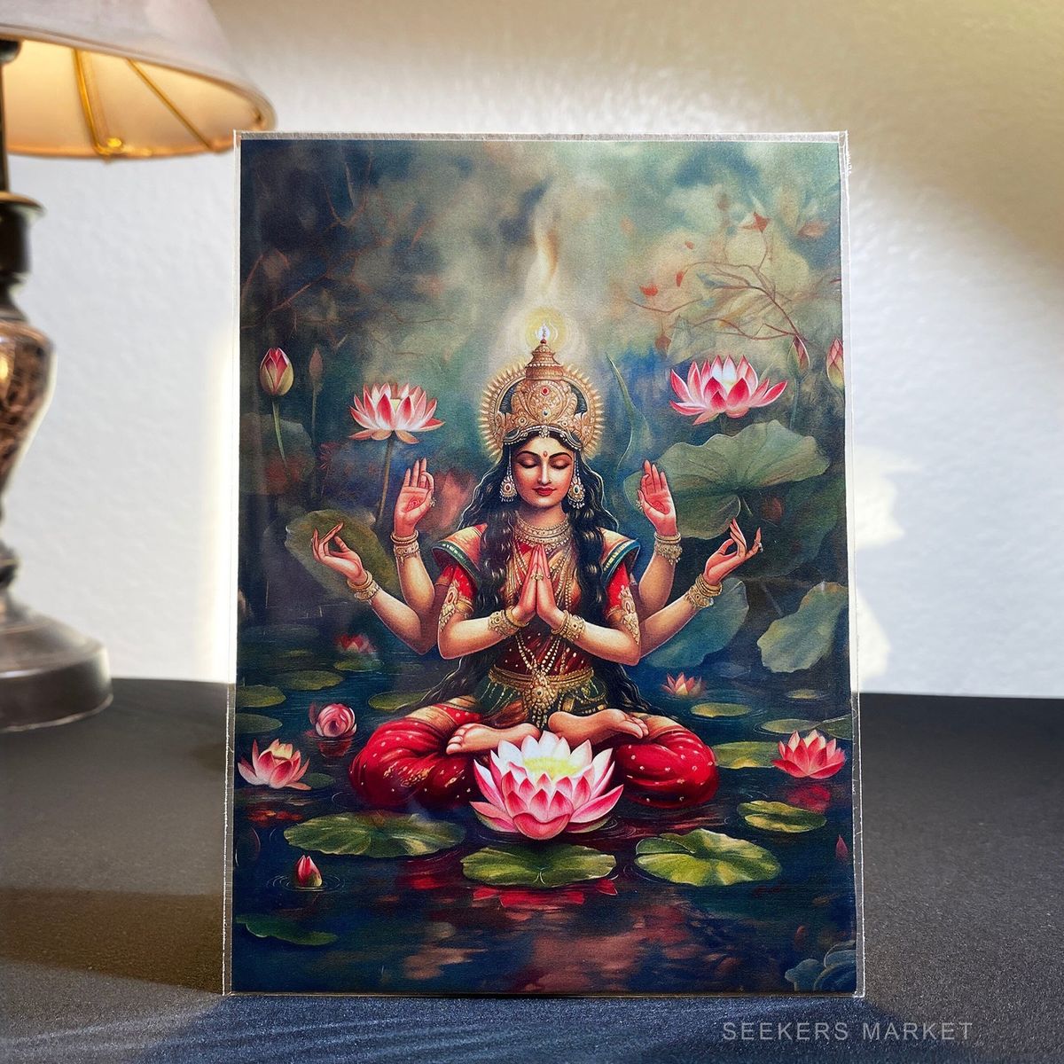 Divine Goddess Lakshmi Lotus Pond Canvas Painting