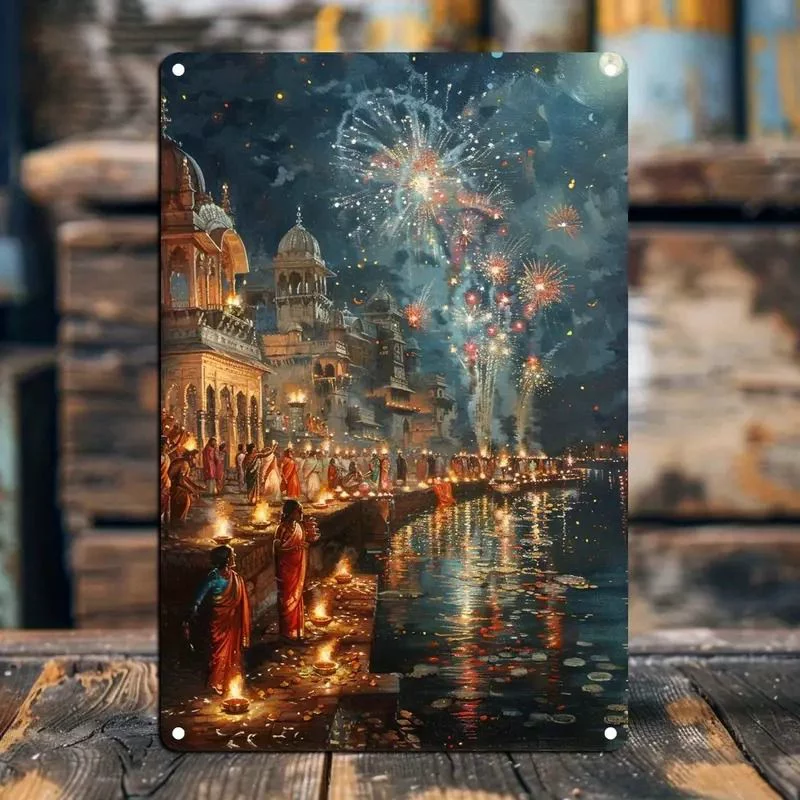 Grand Diwali Night Fireworks Canvas Painting