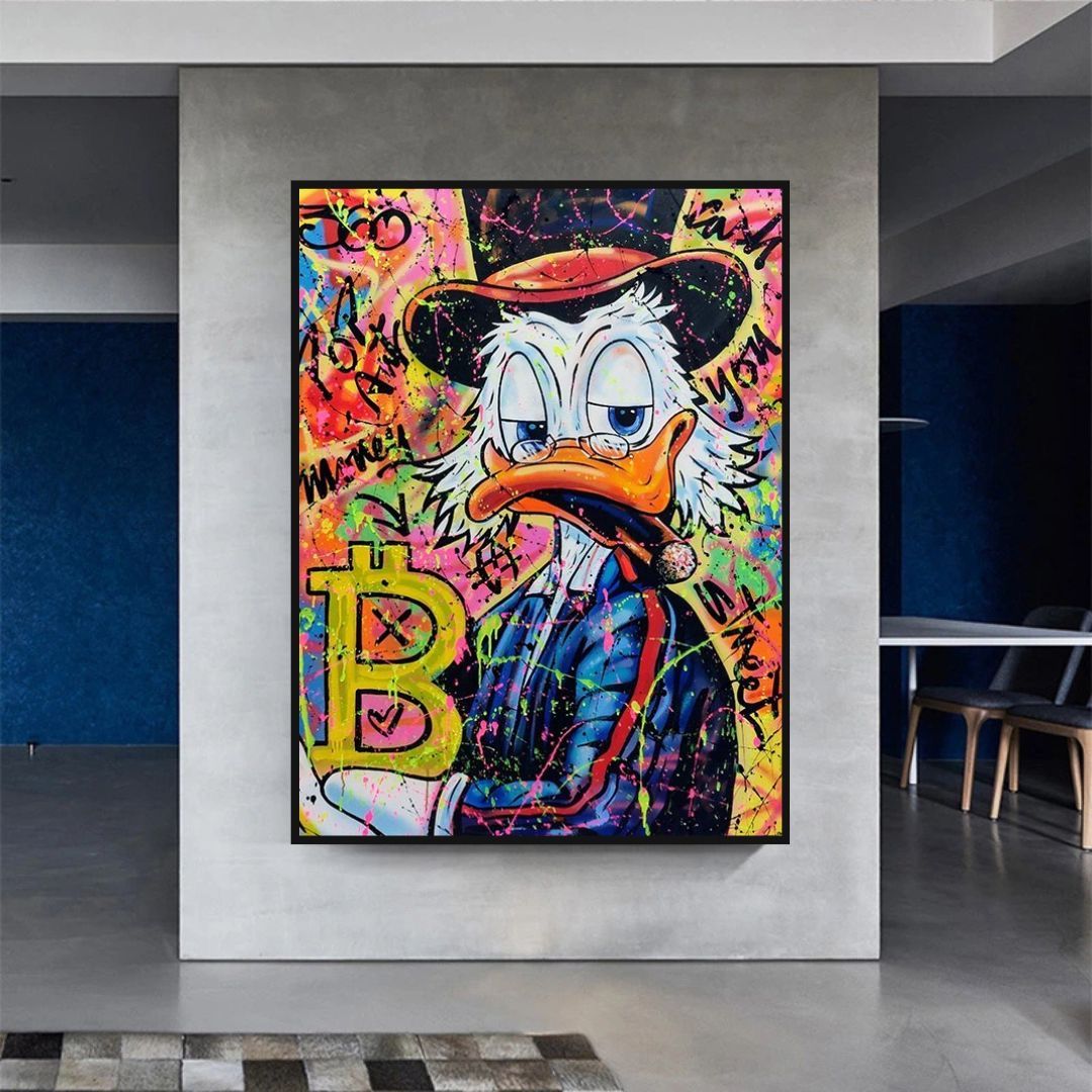 Vibrant Bitcoin Baron Duck Canvas Painting